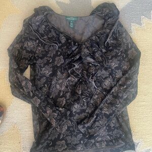 Lauren Ralph Lauren Black and Gray Floral Blouse